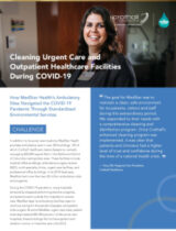 Smiling healthcare worker promotes cleaning urgent care and outpatient facilities during COVID-19.