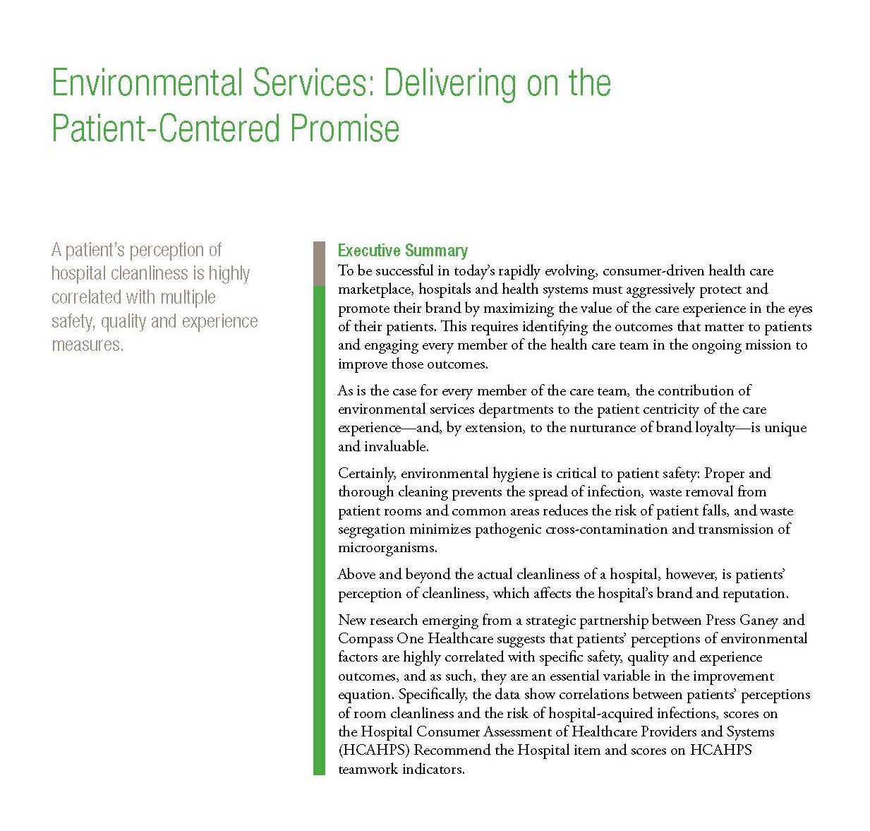 Environmental Services: Delivering on the Patient-Centered Promise - Press Ganey white paper executive summary