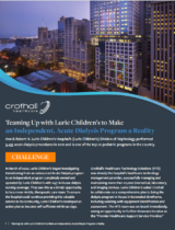 Illuminated city skyline at night with skyscrapers and Crothall Healthcare challenge text overlay