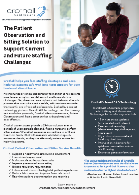 Smiling patient and nurse using tablet for healthcare staffing challenges, Crothall's TeamLEAD technology